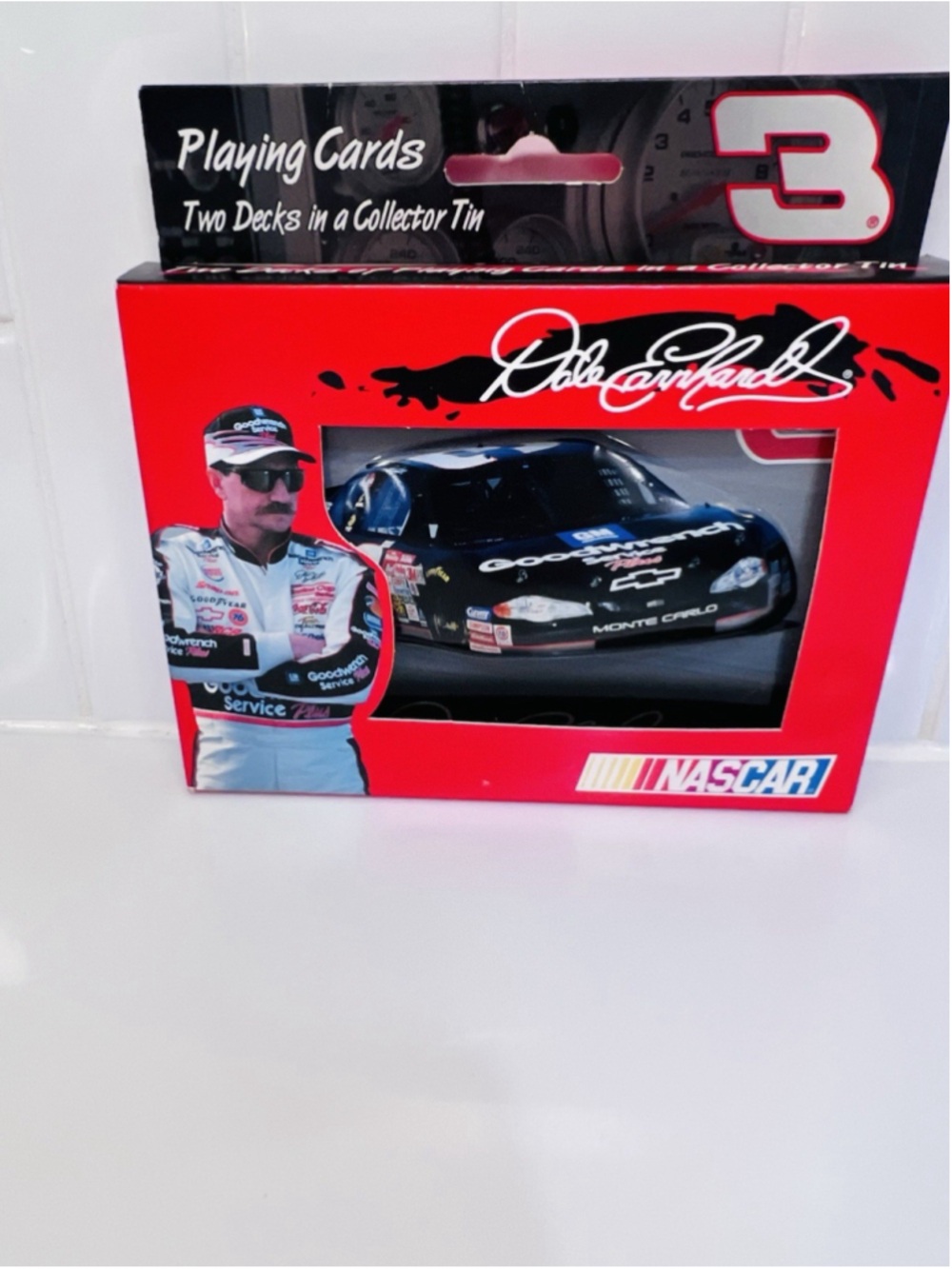 2001 Dale Earnhardt Sr #3 NASCAR 2 Deck Playing Cards In Embossed Metal Tin. NOS